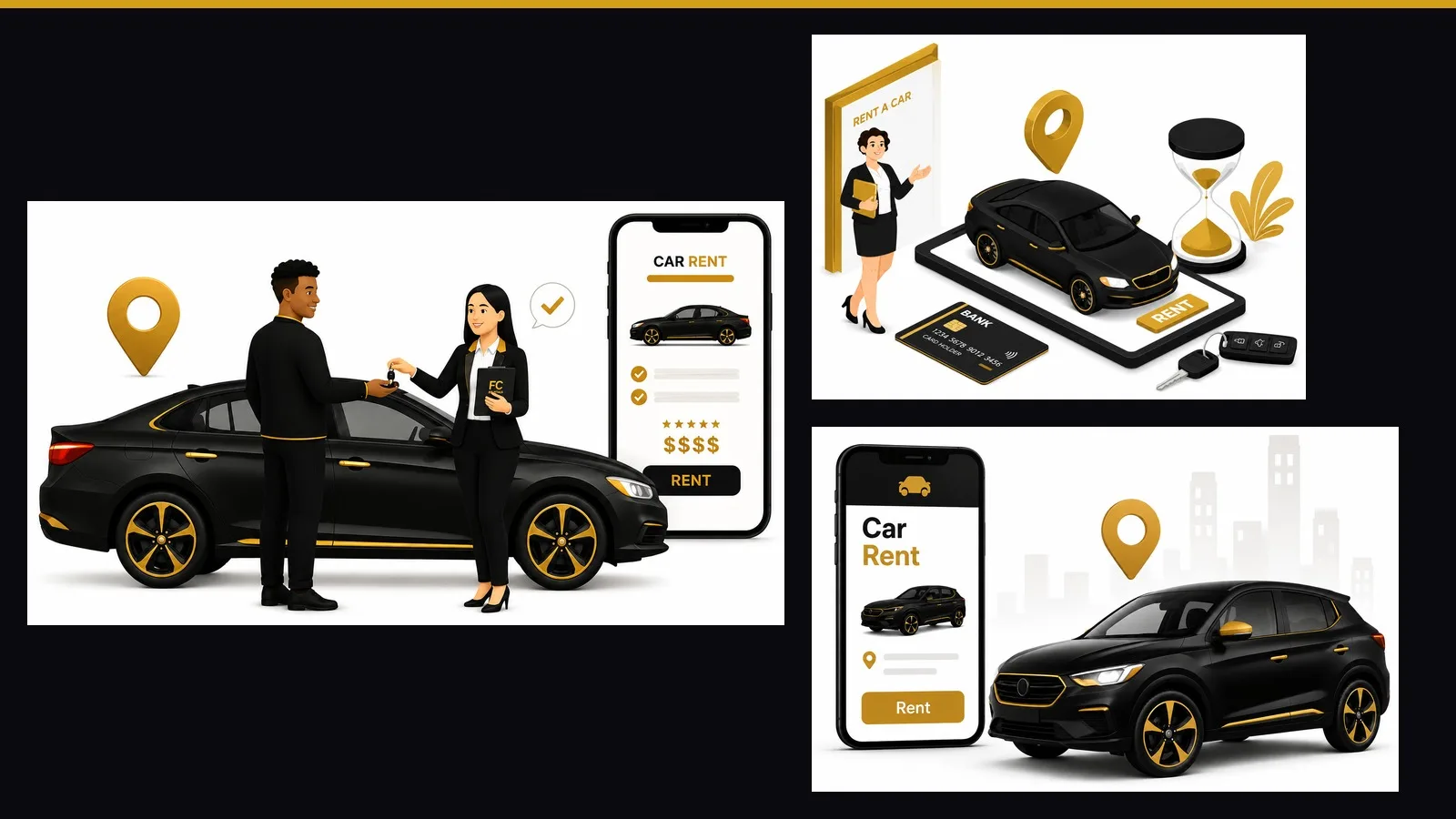 FC Rentals LLC booking mobile app screens