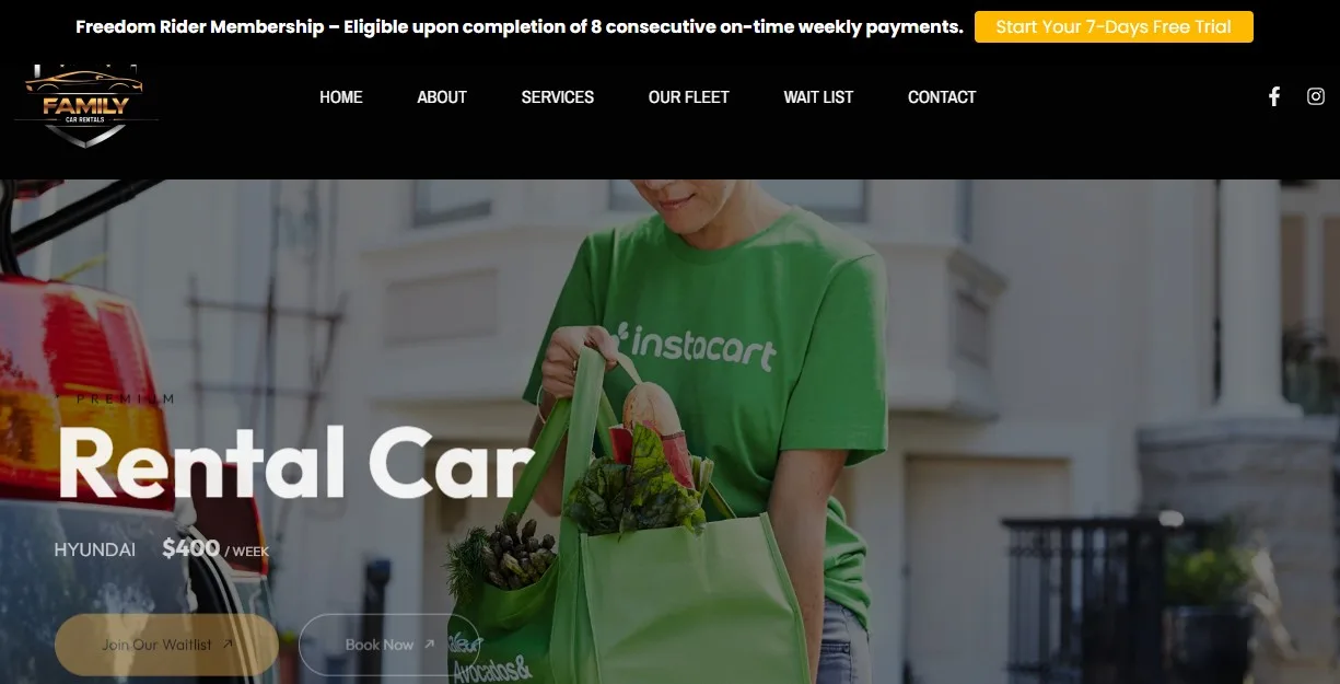 FC Rentals car rental website with live booking